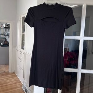 Cutout Ribbed Little Black Dress